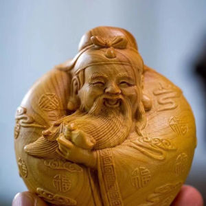 Handcrafted Taihang Wooden Carving Office Ornaments Wealth And Happiness Longevity Three Gods Real Wood Sculpture Crafts
