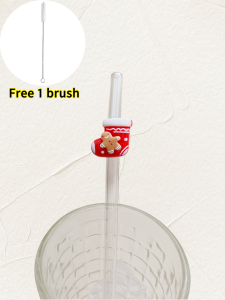 2/6Pcs Christmas Glass Straw Set5 festive designs with cleaning brush. Perfect holiday gift for parties & gatherings.