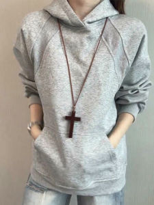 เสื้อสเวตเตอร์มีฮู้ดคอตตอนอวกาศทรงบ็อกซี่หลวมๆ สำหรับผู้ชาย สไตล์ลำลอง ทรงปกติ แขนยาว เสื้อคลุมกันหนาวแบบสวมหัว