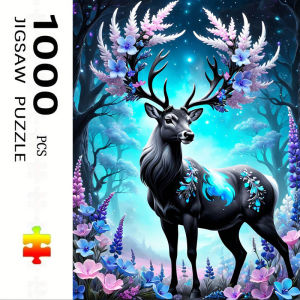 500/1000/1200/2000PCS Jigsaw Puzzle Beautiful Black Deer With Glowing Antlers For Adults Perfect For Quiet Evening Activity