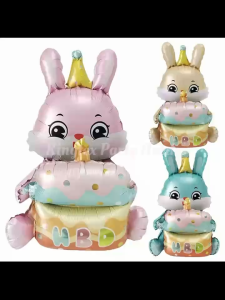 Happy birthday Hug cake rabbit foil balloon Sit Stand cute rabbit foil balloon HBD party decoration
