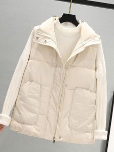 เสื้อกั๊กขนเป็ด แขนกุด ทรงหลวม สำหรับผู้หญิงไซส์ใหญ่ ฤดูใบไม้ร่วง/ฤดูหนาว เสื้อคลุมกันหนาวแบบสวมหัว แจ็คเก็ตผ้าฝ้ายโพลีเอสเตอร์