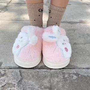 Dép cotton đế dày lông thỏ hình động vật dễ thương dép bông nam nữ đi trong nhà ấm áp dành cho mùa thu đông (TĂNG SIZE)