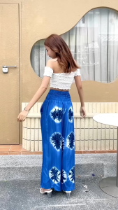 กางเกงมัดย้อม เอวสม็อค / ทรงปาล์มมี่ สีสวย มัดย้อมคราม พร้อมส่ง