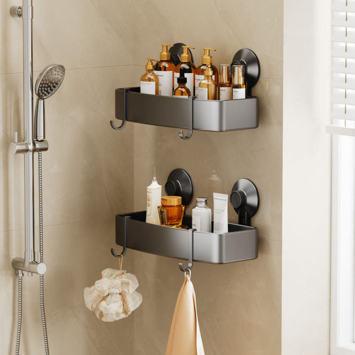 TAILI Aluminum Shower Caddy Suction Cups, Shower Shelf Drill-Free Shower Organizer, Rustproof Bathroom Caddy Wall Mount Shower Basket, Strong Weight Shower Storage, Black