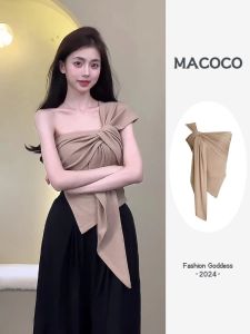 Áo Vest Không Tay Top Nữ Thời Trang Mùa Hè 2024 Phong Cách Mới Hơi Rách Viền Cổ Xiên Áo Vest Hàng Đầu Cho Áo Khoác Ngoài