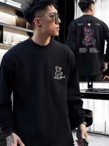 High Quality Mens Long Sleeve T-Shirt American Style Print round Neck Top for Autumn Standard Fit Cotton Breathable Casual Wear