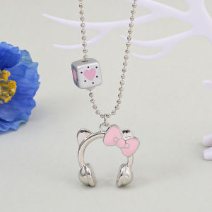 Bandai | Cute Cartoon KT Cat Earphone Pendant Long Titanium Steel Necklace Female Niche Creative Sweet Cool Wind Chain Sweater Chain