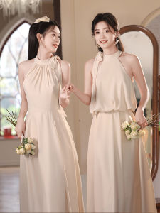 ชุดสาวต้อนรับสีแชมเปญ ผ้าซาติน 2025 ใหม่ ฤดูร้อน ชุดราตรีหรูหรา ชุดแต่งงาน ชุดยาว ชุดทำงาน ชุดเดรส ชุดแฟชั่น