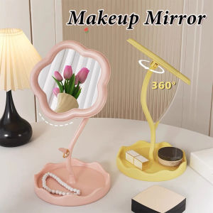 Flower Makeup Mirror 360 Degree Rotatable Mirror Desktop Desktop Dressing Makeup Mirror Stand Bathroom Living Room Dormitory Portable