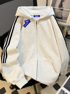 Wassup American Retro Three-Bar Hooded Cardigan Mens Loose Casual Outerwear Autumn Winter New Style Heavyweight Sweatshirt