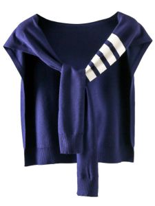 Internet Celebrity Contrast Color Thin Knotted Knitting Small Waistcoat Spring Autumn and Summer Air-Conditioned Room Cervical Support Outer Wear K-style Easiest for Match Shawl