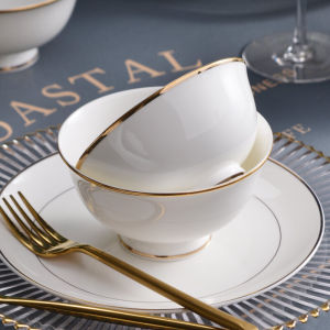 ชามเซรามิคขอบทองถังซานชามขาสูงชิ้นเดียวชามกันร้อนชามโจ๊กชามก๋วยเตี๋ยวเซรามิก5นิ้วชามซุปชามห้องครัว