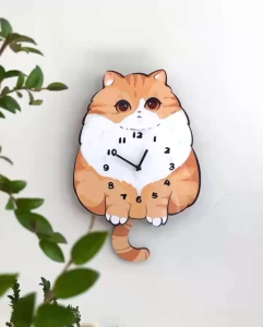 PDนาฬิกาแขวนผนังรูปแมวน่ารักและสร้างสรรค์ นาฬิกาตกแต่งห้องนั่งเล่นในบ้าน ห้องเด็ก นาฬิกาติดผนังแบบไม่มีเสียง นาฬิกาการ์ตูน