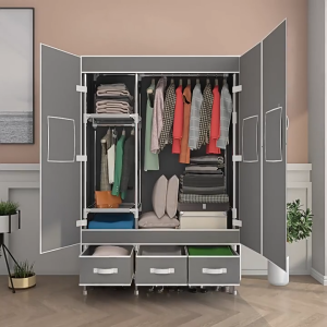 FurFi DIY Swing Door Wardrobe | Large Capacity Bedroom Storage Closet | Apartment Dormitory Closet | Bedroom Floor Storage Cabinet