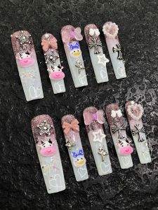 Handmade Wearable Nail Art Stickers Cute Long Design Super Cute Nail Tips Chinese Brand New 2024 Fashion White Enhancing
