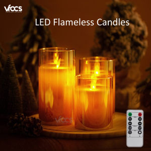 Vfocs Flameless LED Battery Candle Light Flickering fake candle with Remote Control (Gold Pack of 3)