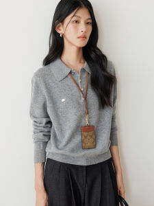 YUANYA | Áo Sweater Polo Cổ Xám Kinh Điển Dài Tay Phong Cách Thoáng Mát Cho Nữ