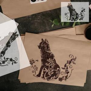 YOMDID 1 Cái Có Thể Tái Sử Dụng Họa Tiết Mèo Stencil DIY Động Vật Graffiti Trang Trí Thủ Công Bản Mẫu Hoa Tranh Trang Trí