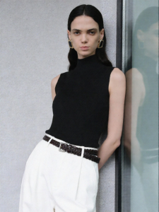 Sleeveless High Collar Textured Renewal Tank Top