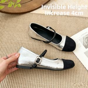 DINGMUYI | French Style Leather Patchwork High Heel Mary Jane Shoes