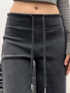 กางเกงขายาวทรงหลวมเอวยางยืดแบบมีเชือกผูก ทรงตรง ทรงหลวม กางเกงขายาวผู้หญิง ทรงเข้ารูป ทรงหลวม ฤดูใบไม้ร่วง/ฤดูหนาว กางเกงขายาวทรงเข้ารูป