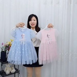 Uniqkids Summer girl Elsa dress Short sleeve Frozen Princess dress Little girl tulle dress
