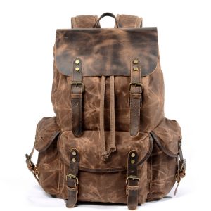 Retro Style Large Capacity Canvas Backpack Pepper Salt Oil Wax Hiking Bag Double Shoulder Strap Mountain Climbing Computer Bag