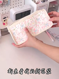 Cute Pink Tulip Pencil Case Transparent Large Capacity Pencil Box Student Pen Bag Stationery Supplie