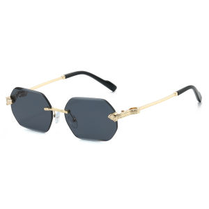 New Hexagon Rimless Sunglasses Buesines Formal Eywear With Cheetch Decoration Metal Shades Luxury Fashion Men Glasses