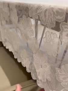 Home Tablecloth Made Of Linen Cotton Material With Lace Woven Hem And Tassels - The Table Cloth Fabric Used For Background Photography Is Soft