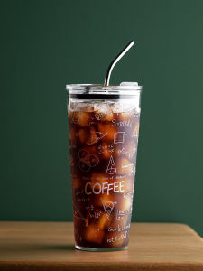 Cốc Thủy Tinh Dung Tích Lớn Cho Nữ Đi Làm Uống Cà Phê Cốc Thủy Tinh Có Thìa Đựng Đồ Uống Lạnh Mùa Hè Cốc Trà Sữa