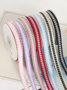 ริบบิ้นผ้าไหมลายกิงแฮม DIY ทำมือ กล่องของขวัญ หมุนได้ 1 ซม. ตกแต่งเสื้อผ้า ริบบิ้นผ้าซาติน ริบบิ้นผ้าลายสก็อต ริบบิ้น