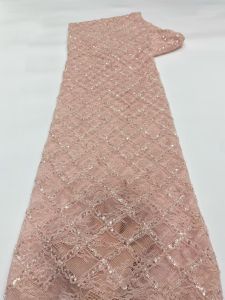 African Luxury Fabric 5 Yards Green Fabric Beaded Lace Fabrics Nigerian Sequins Tulle Lace French Mesh For Sewing