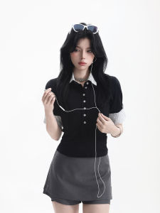 zuocisankon | Elegant Two-Piece Look Striped Polo Shirt