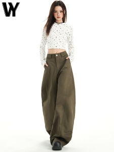 Military Green Utility Knife Work Jeans Womens Autumn New High Waist Slim Loose Casual Wide Leg Jeans Versatile Casual Pants