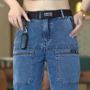 กางเกงยีนส์ทรงตรงหลวมๆ สำหรับผู้ชาย ทรงหลวมๆ ทรงหลวมๆ สำหรับใส่ไปทำงานในฤดูใบไม้ผลิ กางเกงยีนส์ทรงตรงลำลองสำหรับผู้ชาย