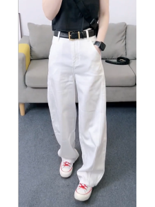MANMI | Slim Fit White Loose Wide Leg Long Pants For Pear-shaped Figure Summer Casual