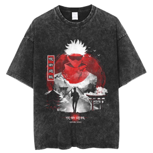 Mantra Battle Jujutsu Kaisen Gojo Satoru Retro Worn Looking Washed-out Pure Cotton Short Sleeve T-Shirt Men