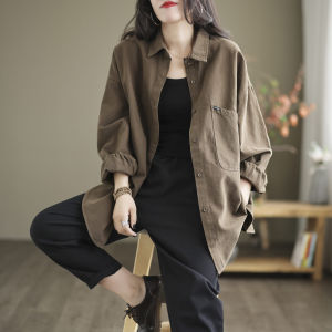 Spring Womens Shirt 100% Cotton Coat Coat Casual Loose plus Size Single Breasted Solid Color Long Sleeve Cardigan Shirt Women
