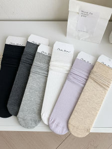 Dài Đến Đầu Gối Màu Xám Đôi Tất Cotton Nữ Xuân Hè Mỏng Phong Cách Màu Nguyên Chất Ba Lê Nhật Bản Chủ Đề Xếp Chồng Lên Nhau Tất Trắng dài Tất