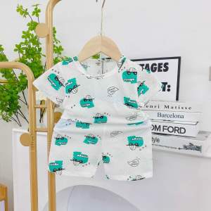 Bộ cotton thông hơi bé trai hoạ tiết xuất Nhật