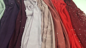 Plain Bubble Chiffon Shawl Diamond Beaded Shawl Rhinestone Pearl Pashmina Scarf Muslim Headscarf