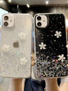 Dreamy Starry Sky 3D Flower Silicone Phone Case for Samsung Note10 pro S23 Ultra Glitter Powder S24FE Transparent Drip Glue S25 A54 A71 Cute A32 Women A06