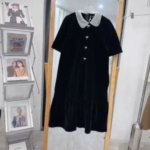 Đầm váy nhung dáng suông đuôi cá phối cổ ren mix tag nơ blink lấp lánh tay ngắn xinh xắn diện đi chơi dự tiệc hẹn hò sang chảnh