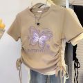 Baju kaos crop Butterfly anak perempuan import kece kerut serut umur 1-10 tahun. 