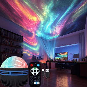 Starry Sky Galaxy โปรเจคเตอร์ไฟ LED แสงเหนือ USB 7 โหมดรีโมทคอนโทรลหมุนอัตโนมัติสําหรับ Home Room Party Decor โคมไฟของขวัญ