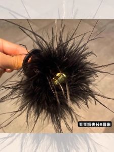Black Ostrich Feather Letter Hair Clip Advanced Sensation Rabbit Ear Lace Butterfly Knot Hair Clip for Bun Shark Clamp