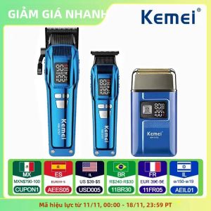 Bộ Cắt Tóc Điện Có Thể Sạc Lại Kemei KM-2797 Bộ Màn Hình LCD Không Dây Bộ Cạo Râu Khô Ướt Có Khả Năng Sạc Nhanh Và Chiều Dài Có Thể Điều Chỉnh