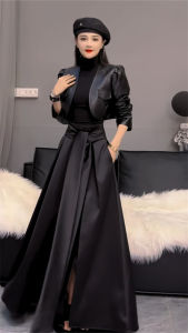 กระโปรงทรงเอเอวสูงสีพื้นแฟชั่นฤดูใบไม้ร่วง 2023 สำหรับผู้หญิง กระโปรงทรงเอเอวสูงสไตล์เกาหลี กระโปรงทรงเอเอวสูง